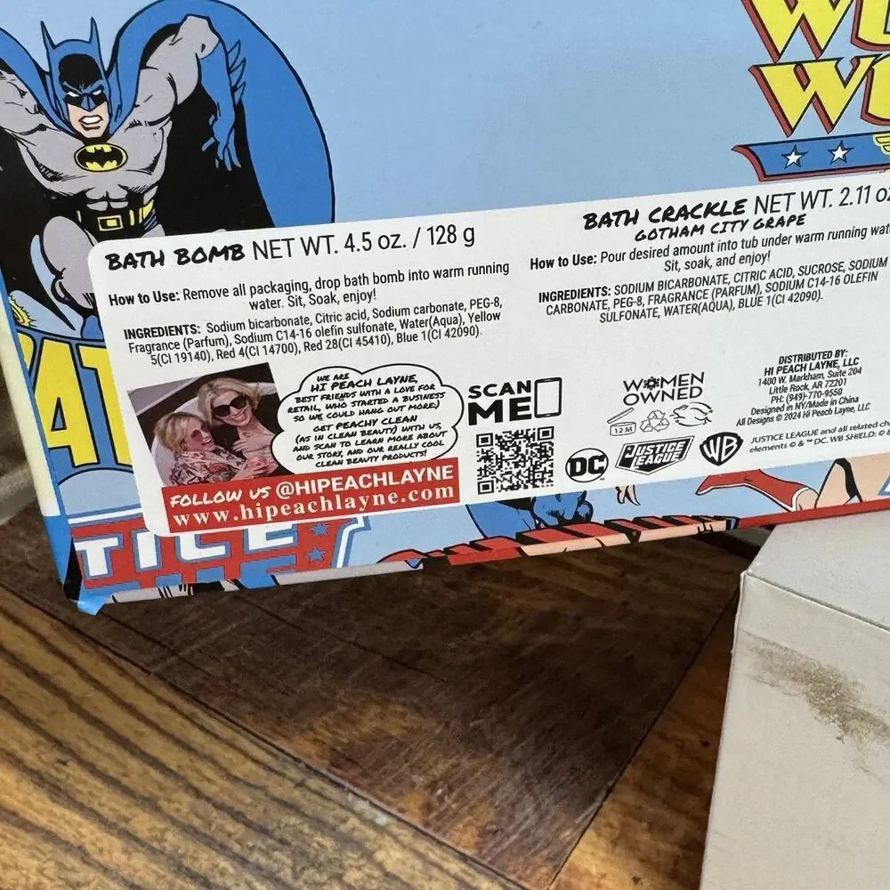 Justice League x Hi Peach Layne Bath Set- Bath Bomb Bath Crackle Bubble Bath New